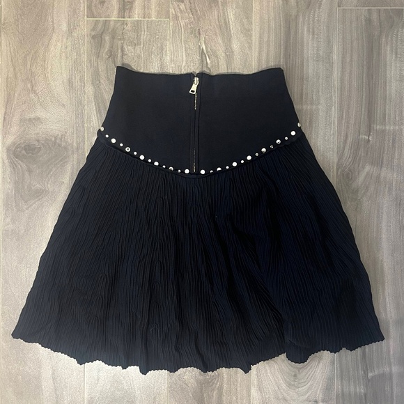Sandro Paris Black Eyelet-Detail Pleated Skirt | Size 1 - Picture 2 of 3